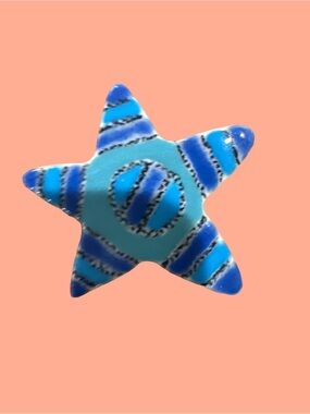 Handmade Blue Striped Starfish Pin